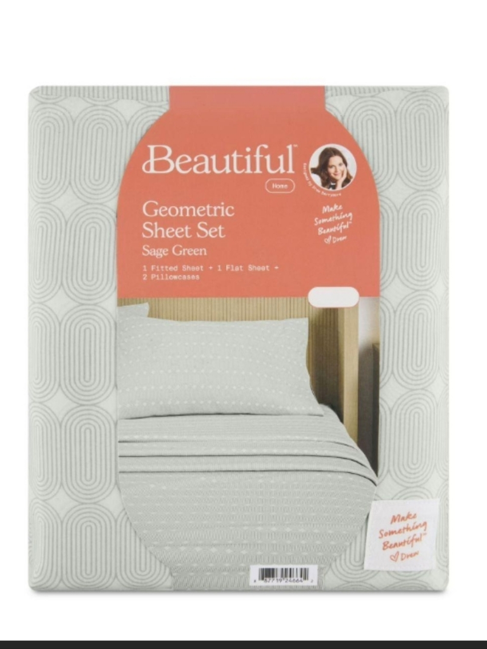 Beautiful Drew Barrymore Full Size 4 Pc Geometric Sheet Set Sage Green